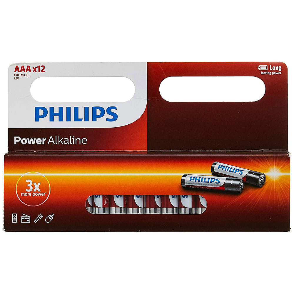 باتری نیم قلم آلکالین فیلیپس PHILIPS POWER ALKALINE LR03 Micro AAA 1.5V بسته 12 عددی
